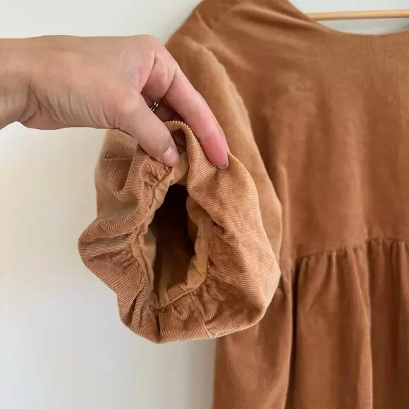 Everlane The Corduroy 3/4 Sleeve Mini Dress Camel Tan XS - Picture 10 of 10